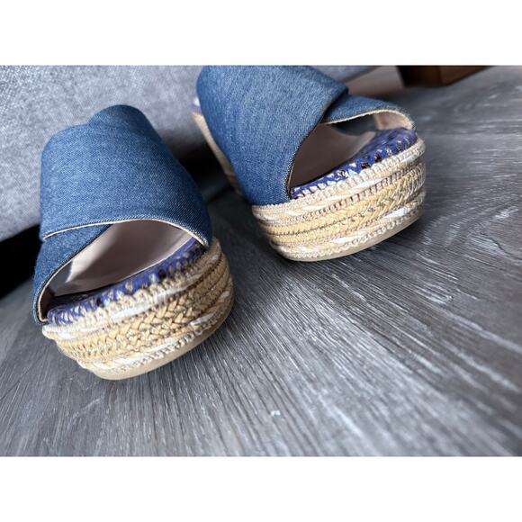 KANNA Spain denim fabric criss cross slide on espadrille wedge heels sandals - Picture 4 of 8